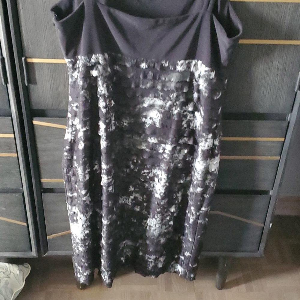 Joseph Ribkoff Black and Metallic Asymmetrical Dress - Picture 4 of 4